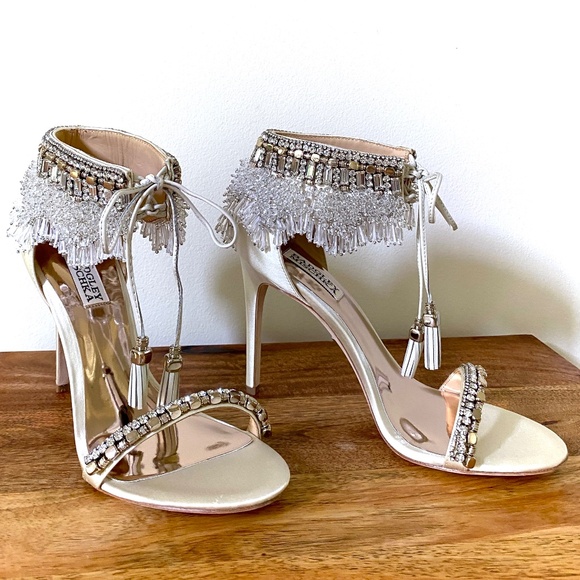 Badgley Mischka Katrina Embellished Satin High Heel Wedding Sandal NEW U… - Picture 10 of 16